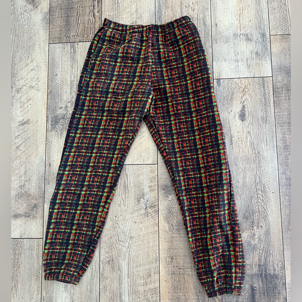 I.AM.GIA. black, orange, green checkered-like pattern joggers. Small.